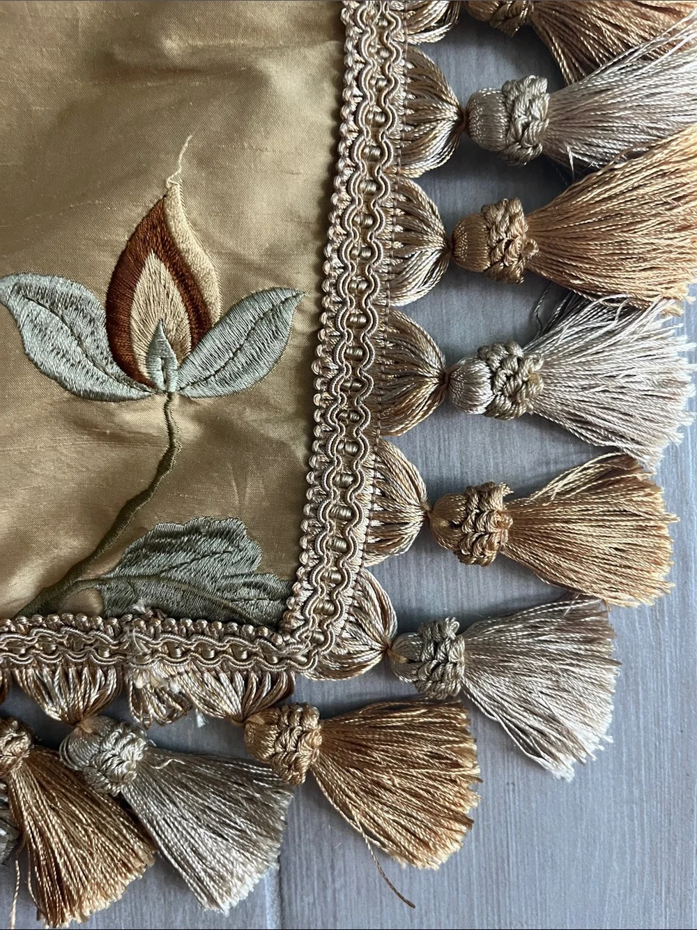 Large handcrafted  square floral embroidered oversize pillow sham   Thick tassel